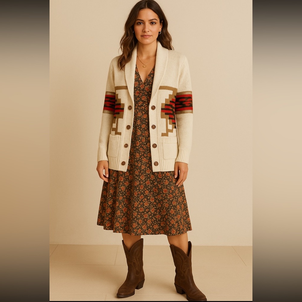 Vintage Rob Winter Cowichan NATIVE AMERICAN THUNDERBIRD Cardigan. Size Small